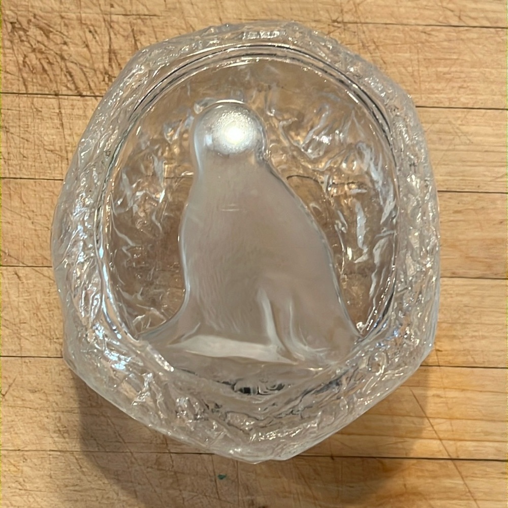 Vintage French Cristal d'Arques Crystal Trinket Glass dish seal sea lion